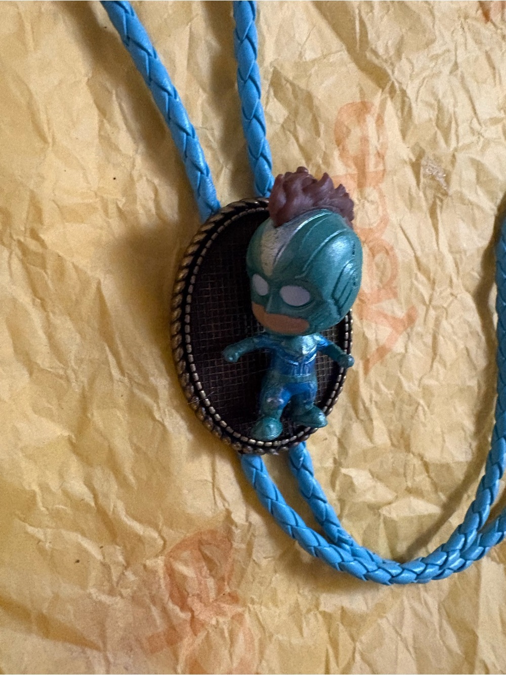 Blue Novelty Bolo Tie with Character Pendant
